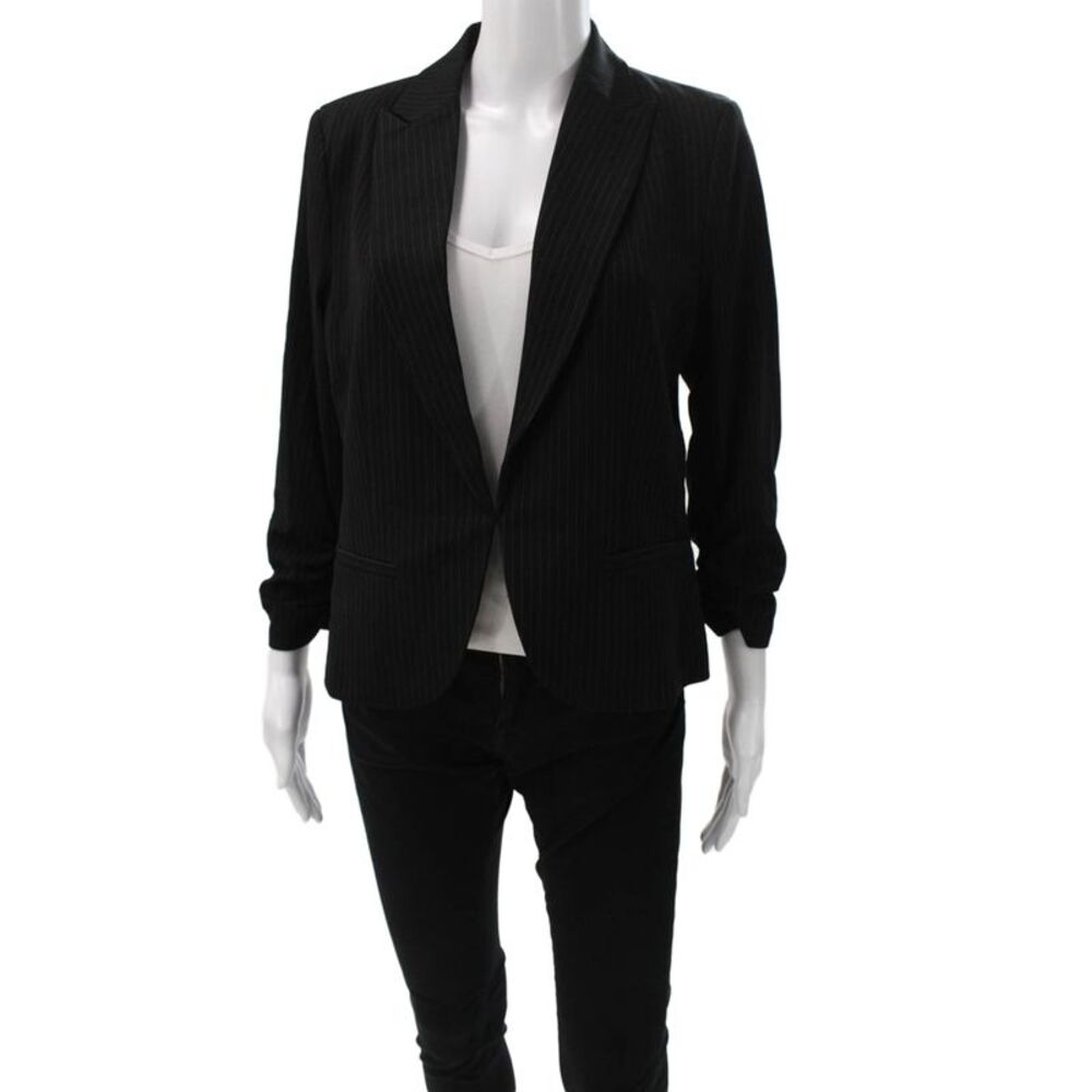 Amanda + Chelsea Womens Striped V-Neck Long Sleeve Black Blazer Size 10